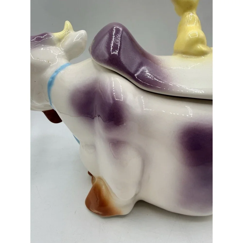 RARE McCoy W10 Cow Cookie Jar Cat On Back in PURPLE : Reissued By JD 1992